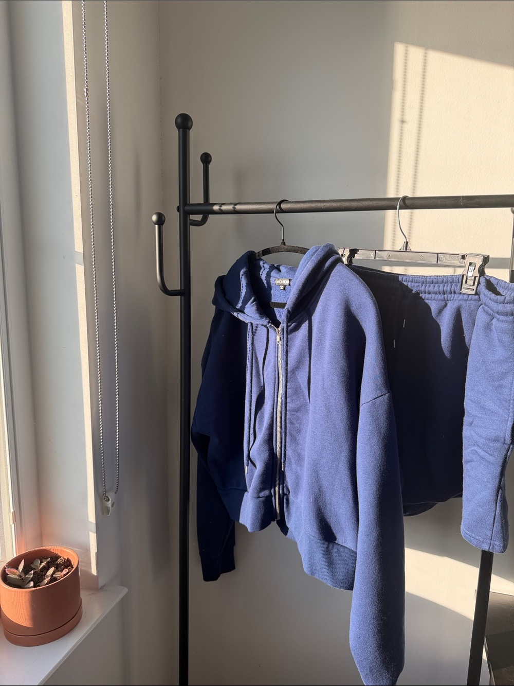 Fashion Nova Navy Blue Zip-Up Hoodie Jacket + Short Set